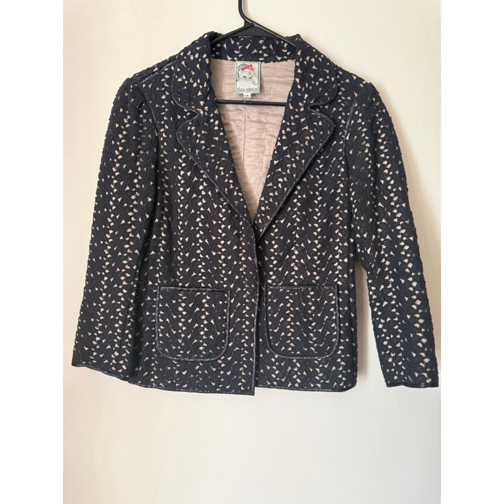Women's Anthropologie Yoana Baraschi Black & Beige Lace Blazer Jacket Size 4